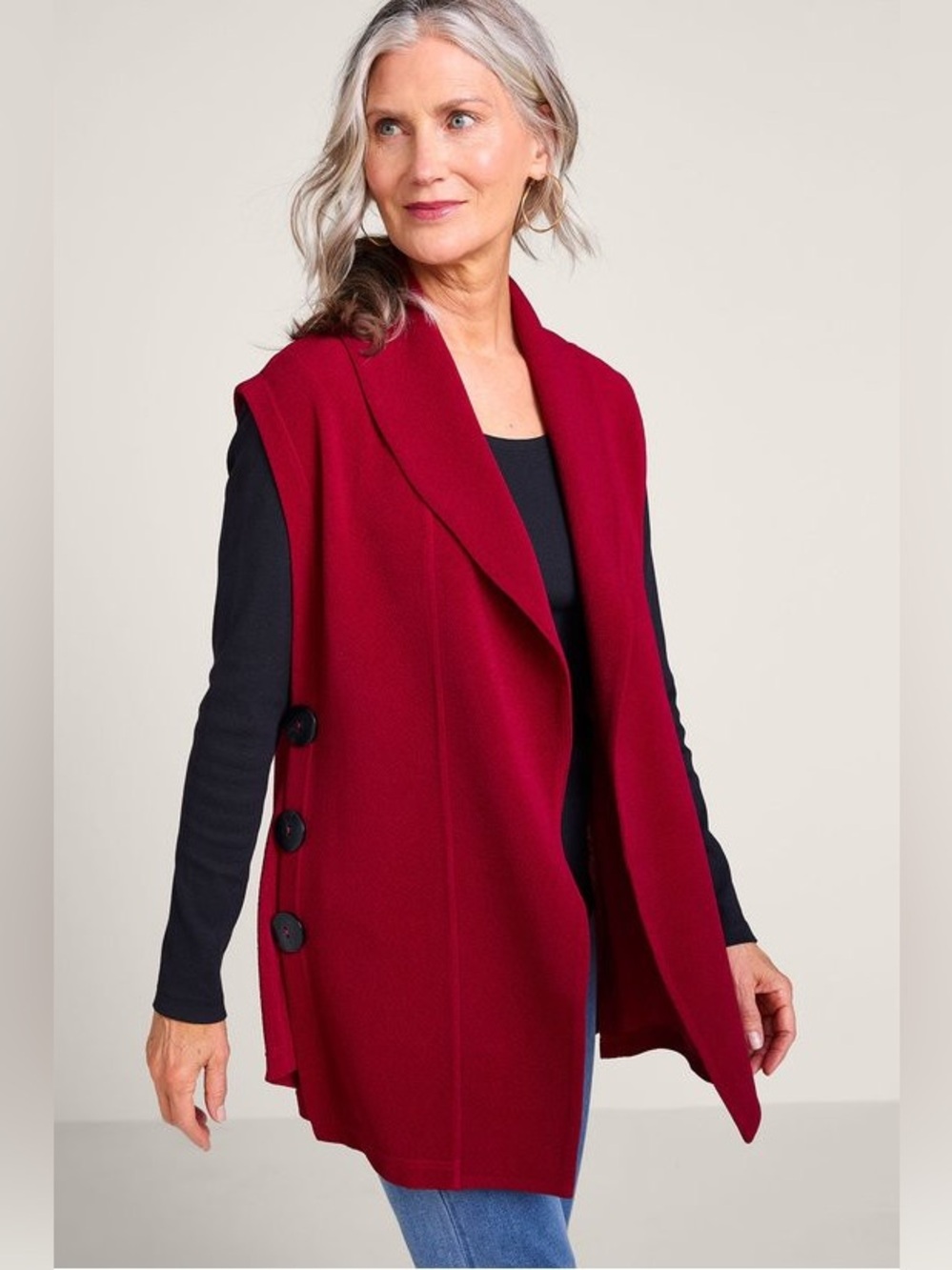 Soft Surroundings Mesa Button Vest in Red